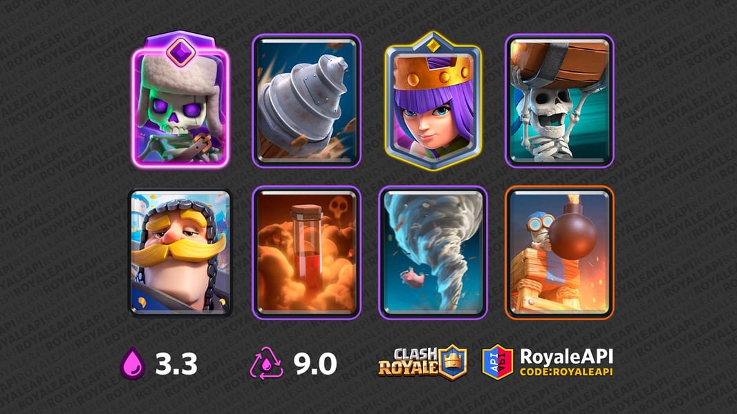 AQ WB GobDrill Nado Archer Queen, Bomb Tower, Goblin Drill, Knight, Poison, Skeletons, Tornado